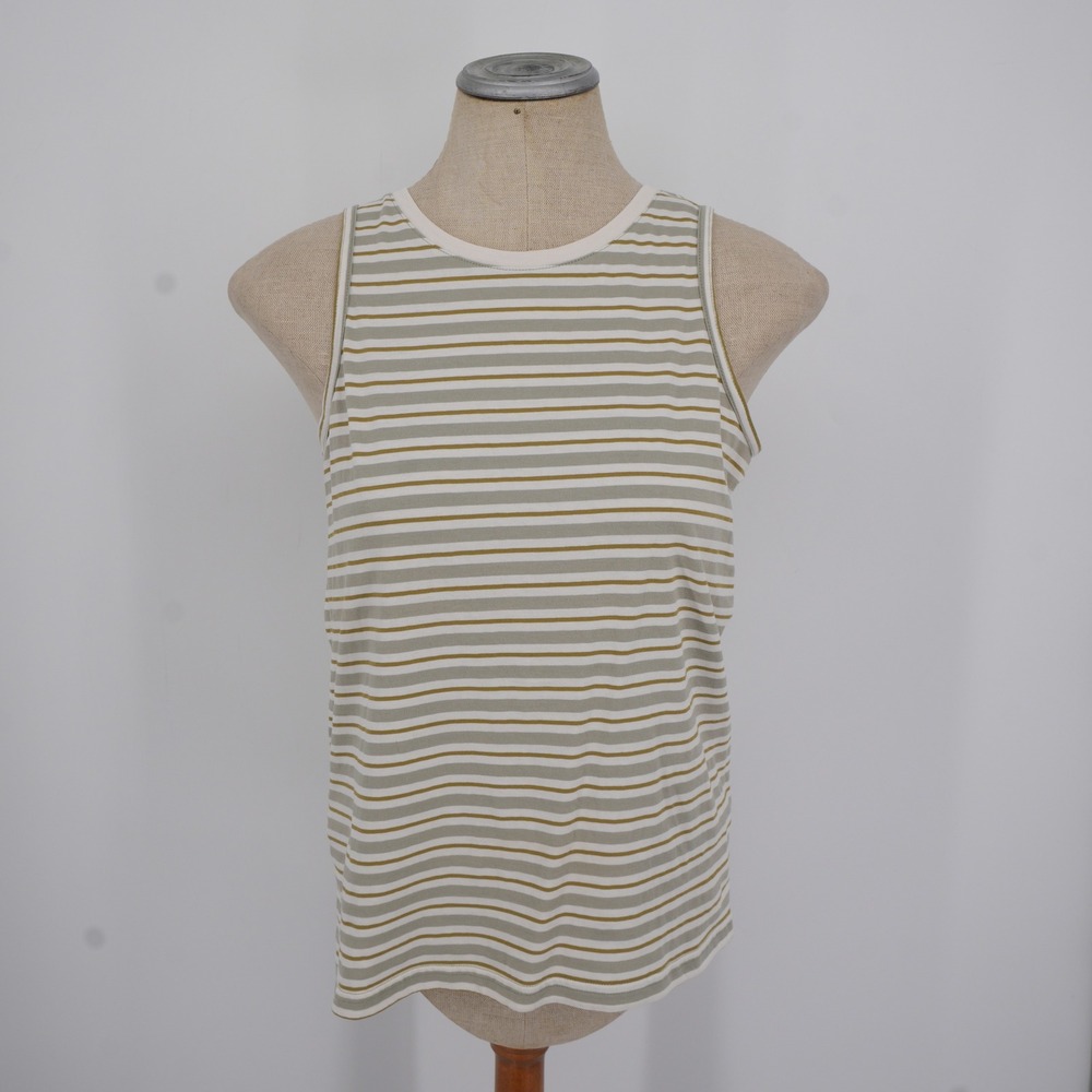 Pact Striped Tank Top Womens Small Green Yellow Organic Cotton Crew Neck Tank